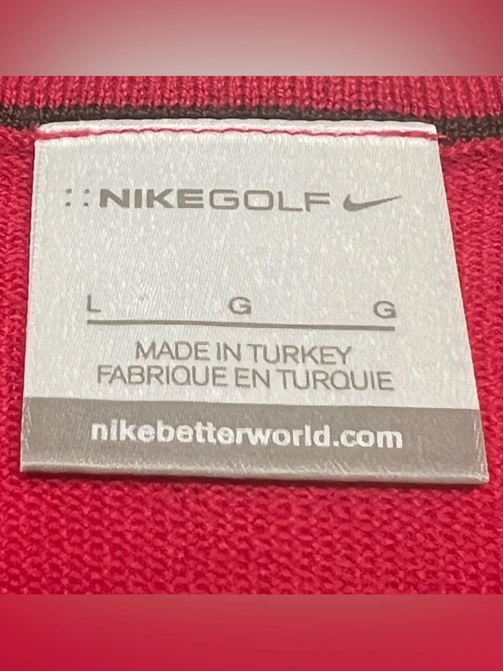 NIKE Golf Red V-Neck Sweater Women’s Large Ribbed Sleeve Lightweight Pullover - Picture 4 of 7